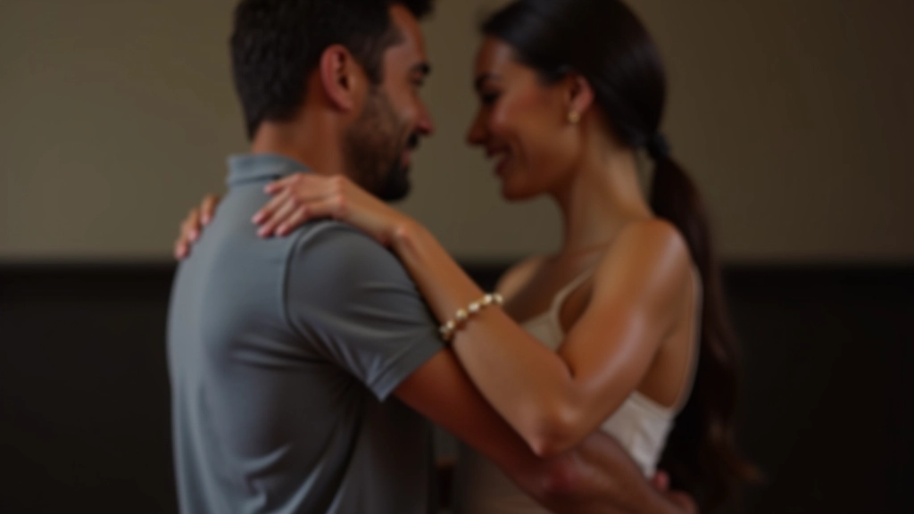 Casal demonstrando a postura correta de abraço na bachata com boa distância e posicionamento das mãos