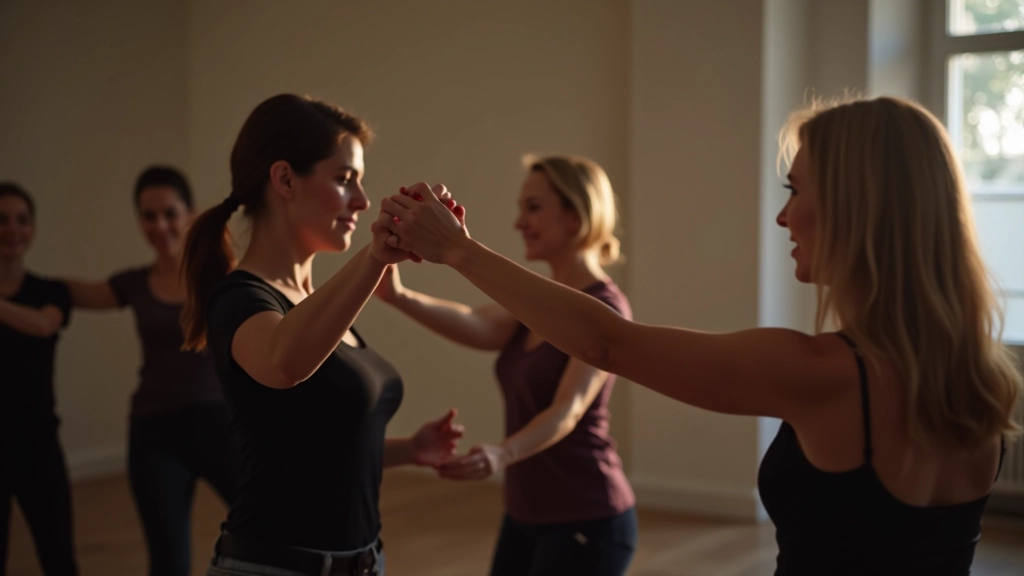 Instrutor de dança ensinando técnicas de bachata para um grupo de adultos iniciantes